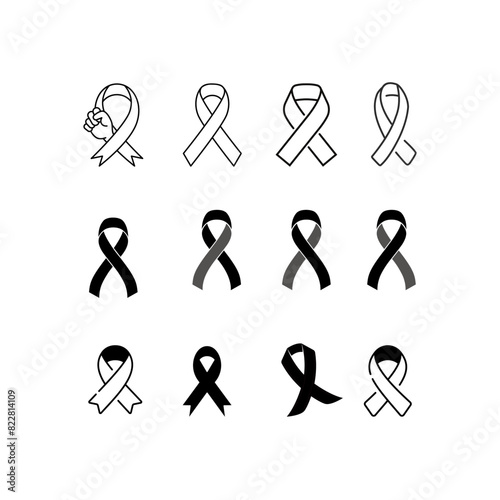 Consciousness ribbon White and black line icon. Illustration vector 