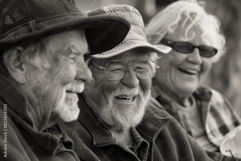 Group of seniors having fun on the street. Black and white. Group of seniors having fun on the street. Black and white.