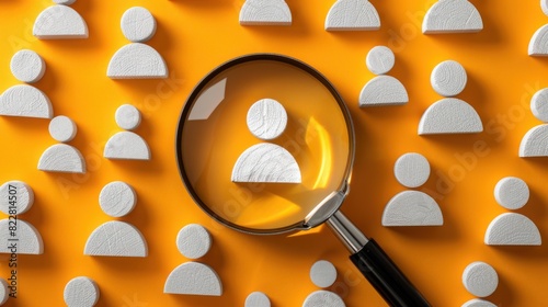 Yellow Human Icon in Magnifying Glass for CRM Customer Focus