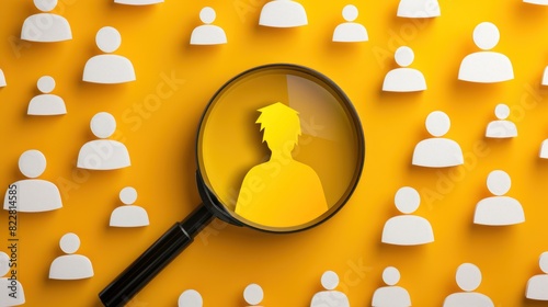 Yellow Human Icon in Magnifying Glass for CRM Customer Focus