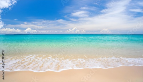Beautiful tropical beach  blue summer sky and white sandy ocean