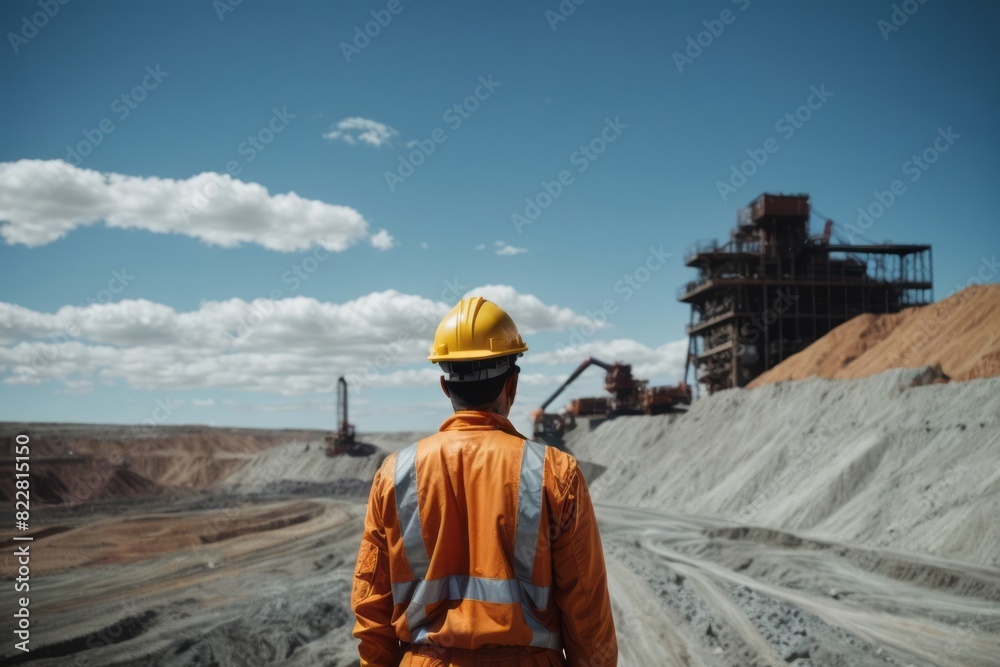 mining engineer wearing hat and safety suit at the mine site