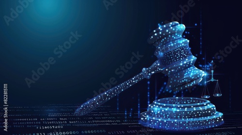 Internet law icon made with binary code. Cyberlaw as digital legal services or online lawyer advice concept. Labor law, Lawyer, Attorney at law. Digital binary data and streaming digital code.