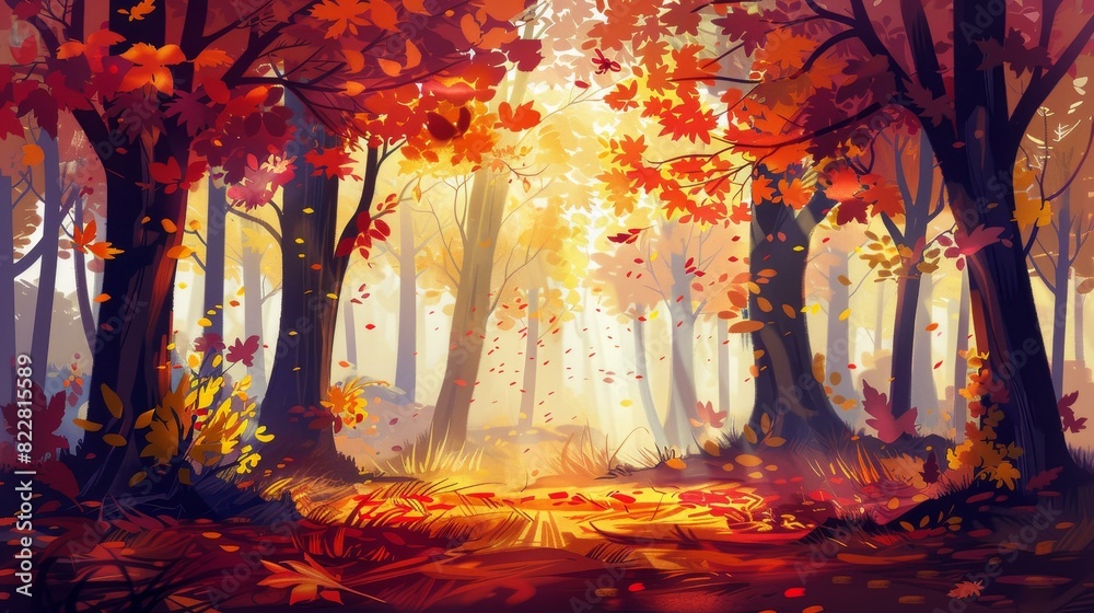 Vibrant autumn colors transform a forest into a breathtaking view.