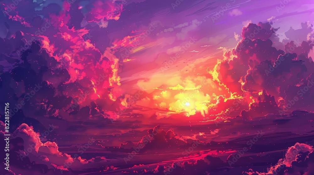 Fototapeta premium Breathtaking sunset floods the sky with vivid, dramatic hues.