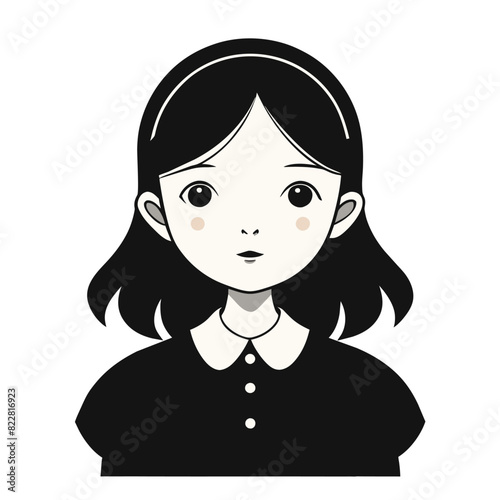 Cute cartoon black and white character illustration (NGR024)