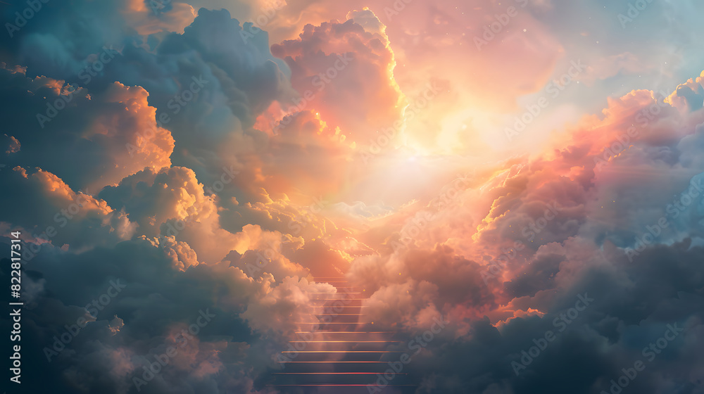 Heavenly staircase amidst sunset clouds