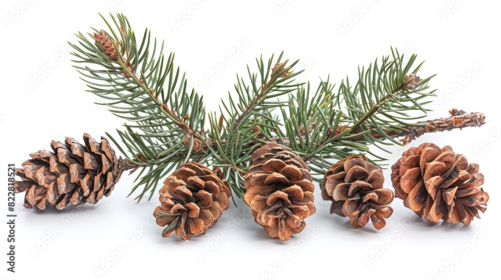 Pine Branch with Cones Isolated Close-Up for Christmas and New Year Celebration Pine Branch with Cones Isolated Close-Up for Christmas and New Year Celebration