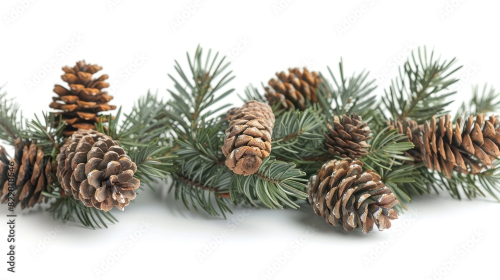 Pine Branch with Cones Isolated Close-Up for Christmas and New Year Celebration