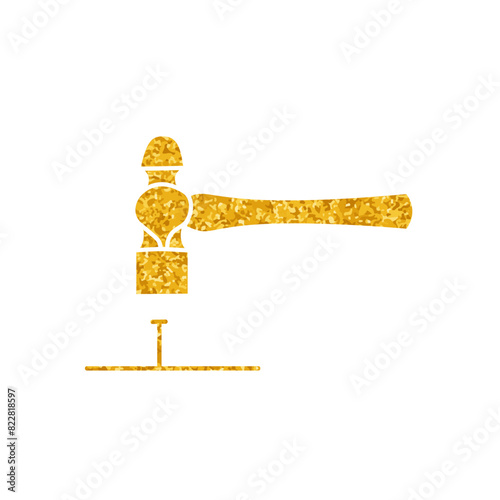 Hammer knocking nail drawing in gold color style