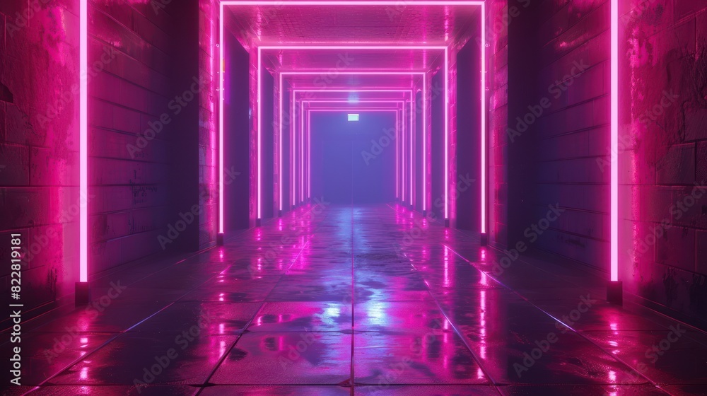 Violet Neon Corridor: Glowing Abstract Background with Laser Lines and LED Technology for Cyber Club or Stage Room Violet Neon Corridor: Glowing Abstract Background with Laser Lines and LED Technology for Cyber Club or Stage Room