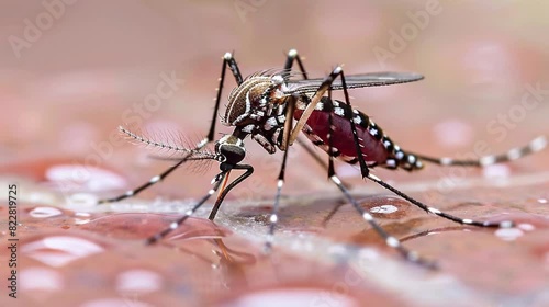 mosquitos land on the human skin and suck on human blood