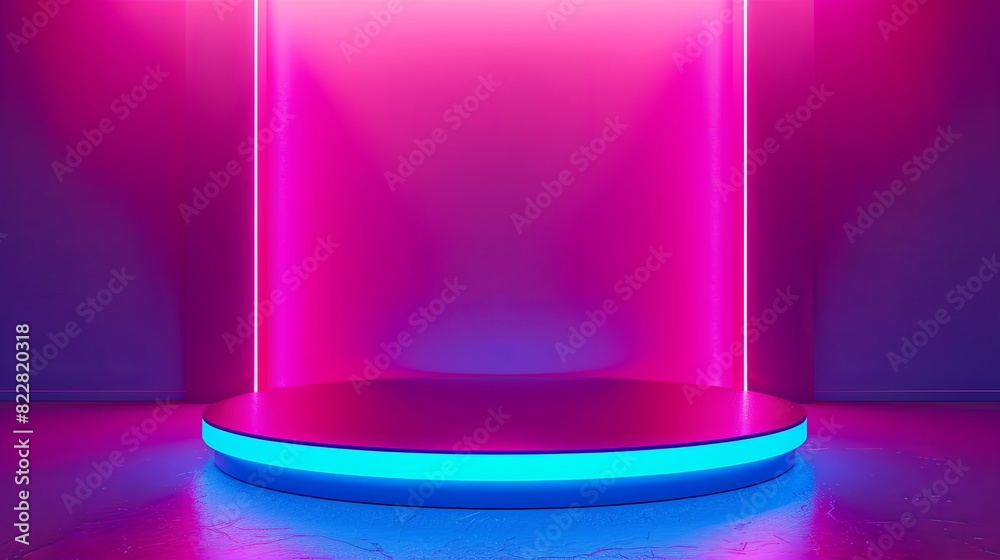 Sleek design of modern 3D podium with vibrant neon background. Sleek design of modern 3D podium with vibrant neon background.