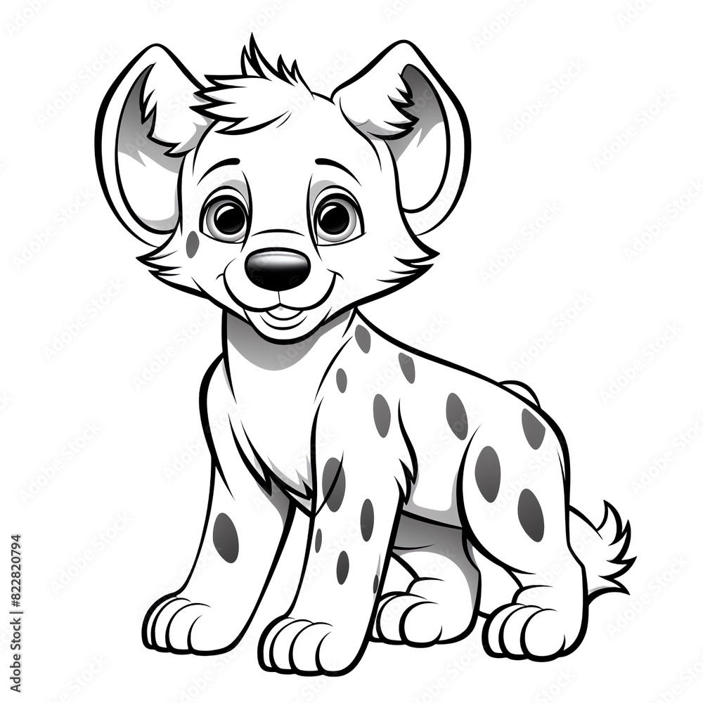 Cute cartoon style simple line art drawing of a cute baby hyena