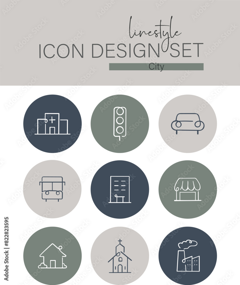 Linestyle Icon Design Set City