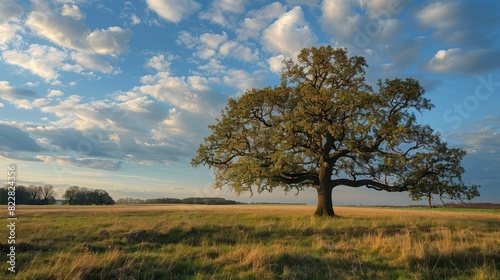 Autumnal Oak Tree in Forest Landscape