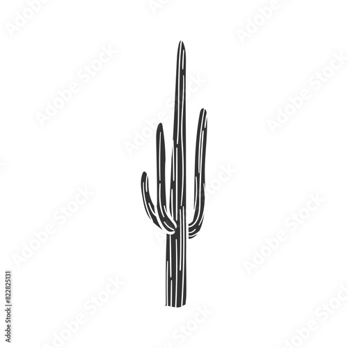 Saguaro Cactus Icon Silhouette Illustration. Desert Plant Vector Graphic Pictogram Symbol Clip Art. Doodle Sketch Black Sign.