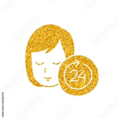 Female beauty icon face skin rejuvenation drawing in gold color style