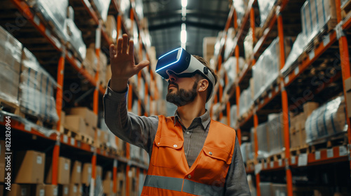 a warehouse manager using a virtual digital management system technology in modern warehouse