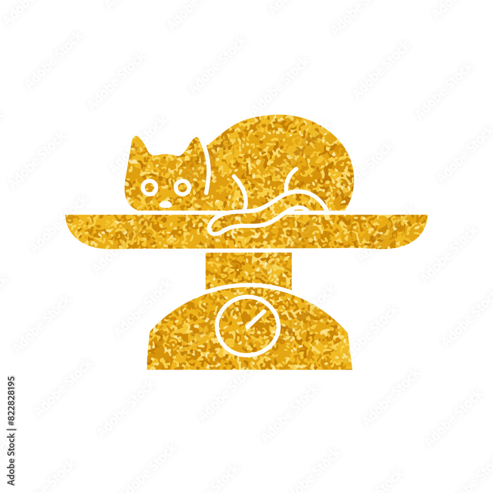 Vet animal weight scale drawing in gold color style Vet animal weight scale drawing in gold color style