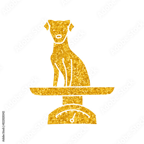 Vet animal weight scale drawing in gold color style