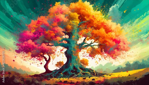Illustration background with the image of a mysterious tree that seems to be speaking to you 