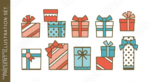 Illustration set of cute pastel-colored gift boxes