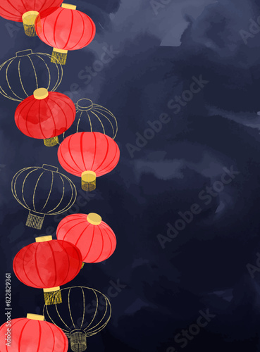 縦型の中国、中華の提灯の背景イラスト