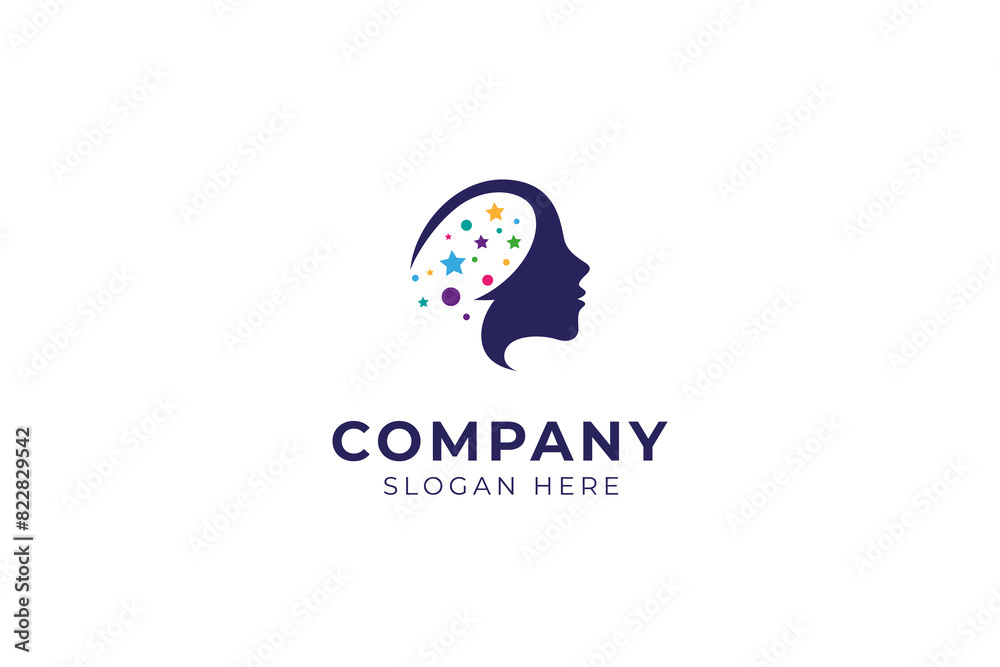silhouette logo of person face with combination of stars and colorful bubbles in flat vector illustration design style silhouette logo of person face with combination of stars and colorful bubbles in flat vector illustration design style