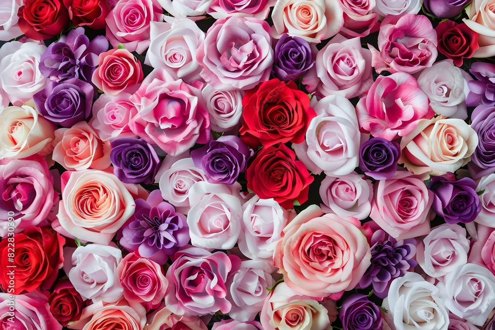 A bouquet of roses in various colors including pink red and white. The arrangement is full and vibrant creating a sense of warmth and love A bouquet of roses in various colors including pink red and white. The arrangement is full and vibrant creating a sense of warmth and love
