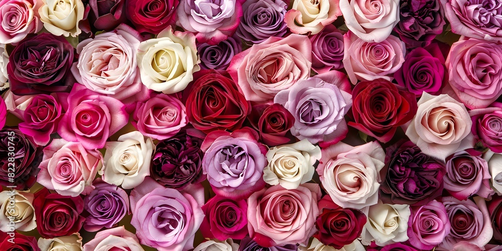 A bouquet of roses in various colors including pink red and white. The arrangement is full and vibrant creating a sense of warmth and love A bouquet of roses in various colors including pink red and white. The arrangement is full and vibrant creating a sense of warmth and love