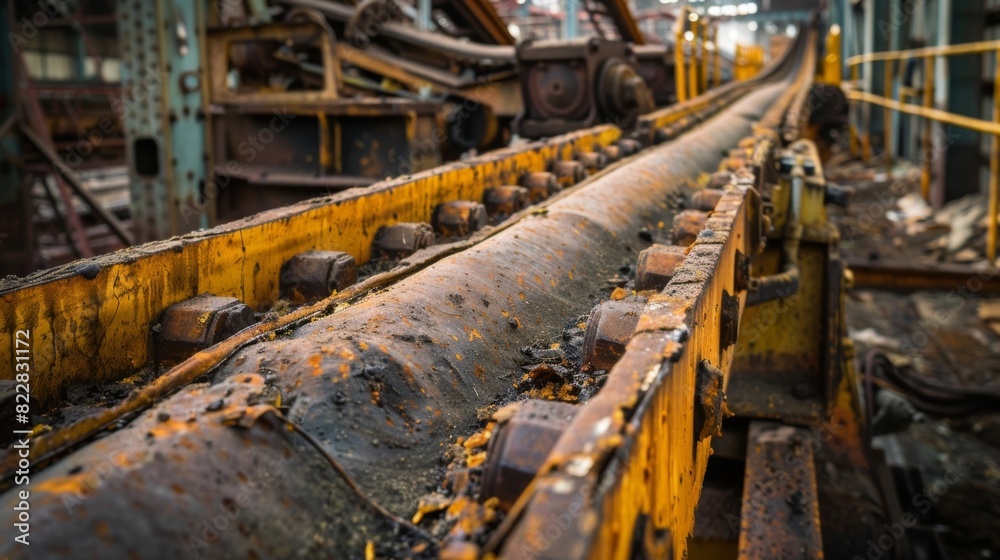 Old wornout conveyor belts now just a tangled mess of metal and rubber. Old wornout conveyor belts now just a tangled mess of metal and rubber.