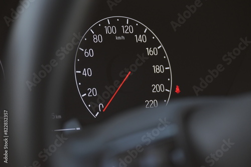 interior view of car with black leather, closeup car dashboard control