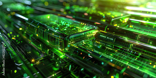 Emerald Data Smuggling Hub: Displaying a hidden location where data smugglers operate, transferring sensitive information through encrypted channels and covert methods photo