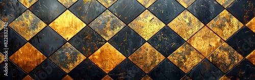 Golden Geometric Wall Texture: Abstract Painted Rhombus, Diamond & Hexagon 3D Tiles in Yellow & Gold Colors