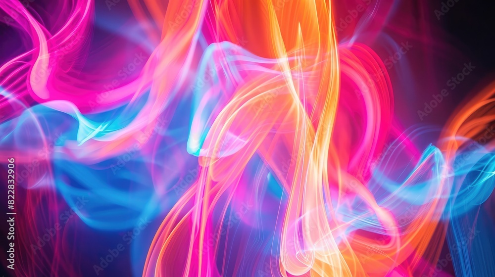 Abstract photo of neon lights in motion, creating colorful trails and patterns Abstract photo of neon lights in motion, creating colorful trails and patterns