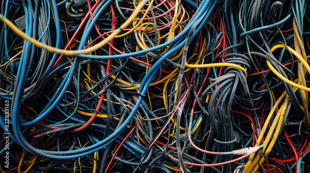 Abstract photo of tangled wires and cables, creating a chaotic yet artistic composition Abstract photo of tangled wires and cables, creating a chaotic yet artistic composition