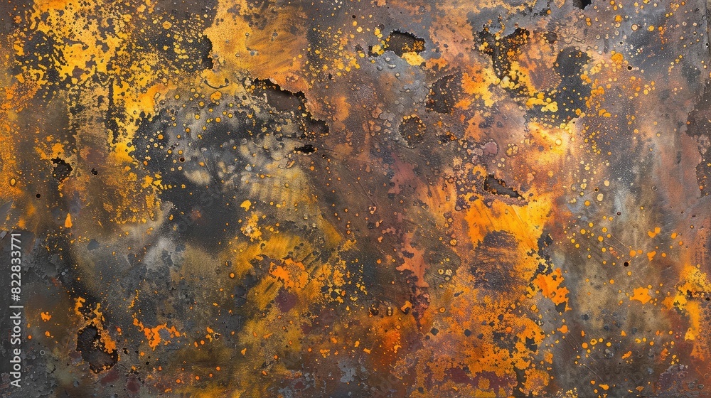 Close-up of an abstract metallic surface with rust and wear, highlighting texture and color variation