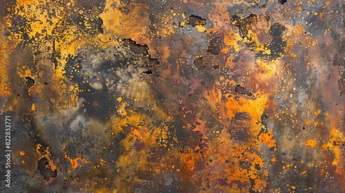 Close-up of an abstract metallic surface with rust and wear, highlighting texture and color variation photo