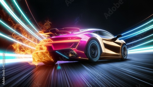 Sports car Futuristic speed fast luxurious garage game racetrack sports or super car decoration auto accessories shop abstract wallpaper background