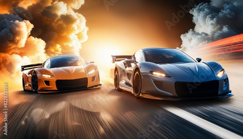 Sports car Futuristic speed fast luxurious garage game racetrack sports or super car decoration auto accessories shop abstract wallpaper background