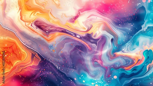 Wallpaper Mural Abstract background with a colorful marble texture, flowing liquid paint, and sparkling glitter for design and print. Vector illustration. abstract, blue, purple, orange, pink, yellow, white, red, tea Torontodigital.ca