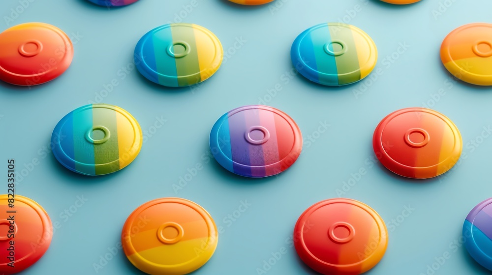 Minimal modern image of a set of pride stickers featuring various pride symbols such as the equality sign Minimal modern image of a set of pride stickers featuring various pride symbols such as the equality sign