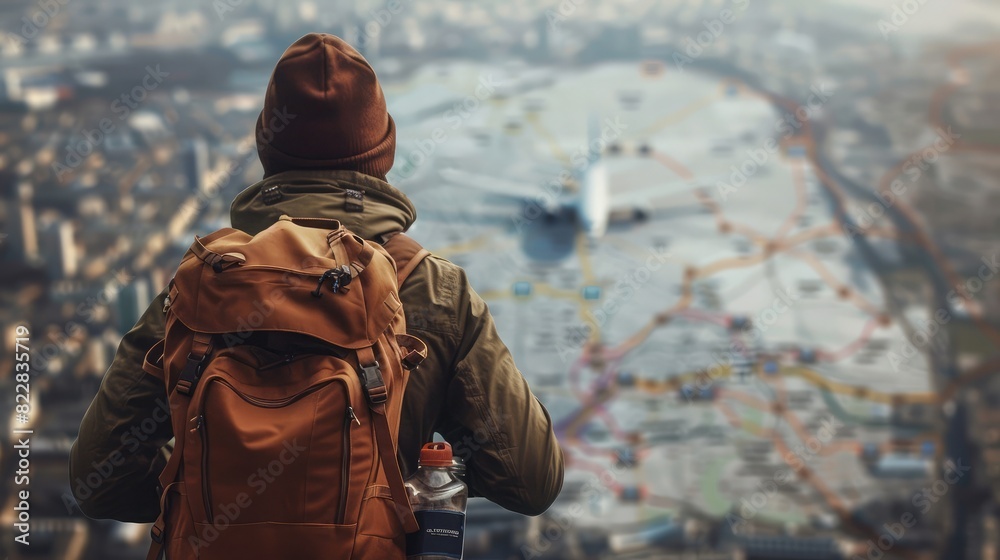 Overlay of a backpacker with a map, with various modes of ...