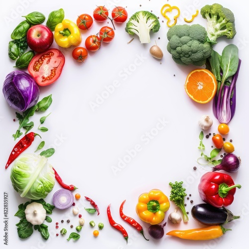 Decoration of vegetable with white background and spotlight for advertise and presentation in top view. 
