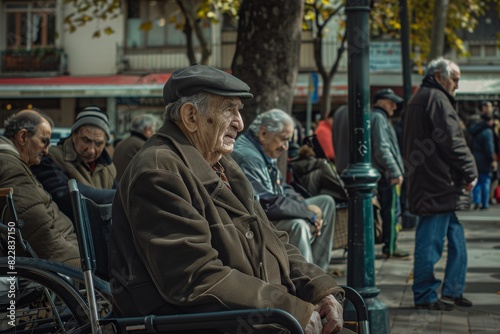 Old man in a wheelchair on the street of Prague, Czech Republic © Inigo