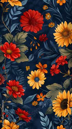 Collection of colorful floral elements in flat color. Set of spring and summer wild flowers, plants, branches, leaves and herb.