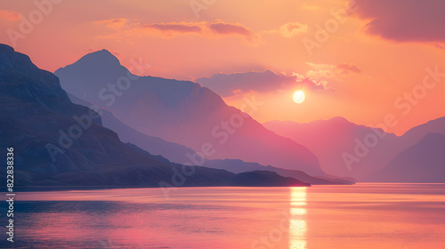 Captivating Sunset Behind Mountains Reflecting on Pristine Lake