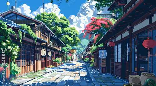 an ancient Japanese town street photo