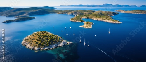 Aerial overlooking National seaSIBENIK May view Adriatic Croatia Cross CROATIA islands park Kornati Water Beach Summer Travel Landscape Sea Blue Color Time Park Vacation Holiday Bo